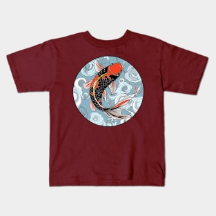 Jumping Koi Black Red and Yellow Fish Kids T-Shirt